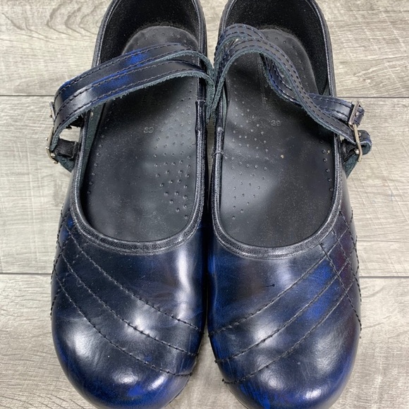 Sanita Blue / Black Leather Mary Jane Women’s Clogs Shoes Size 39 Euro, 8-8.5 US - Picture 3 of 9